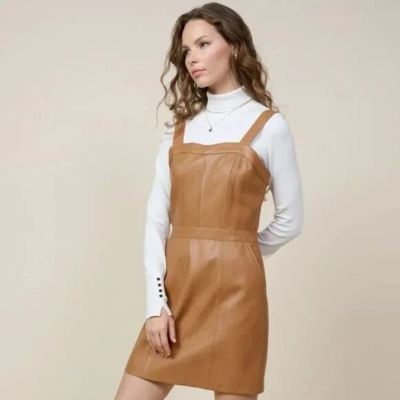 NWT Skies are Blue Faux Leather‎ Dress Sleeveless Camel Color Women's XS - Picture 1 of 12